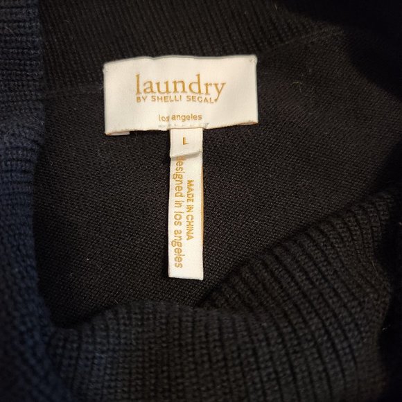 Laundry Shelli Segal Black Turtleneck LS Ruffle Cuffs/Waist Sweater Large - Picture 8 of 13